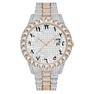 Rose Gold Silver Stainless Steel Iced Out Bling Watch